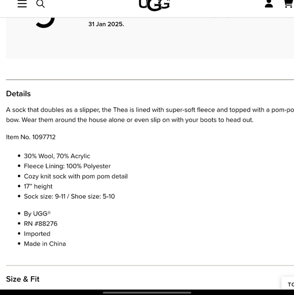 Ugg Thea Pom Pom Cozy Knit Slipper Sock Oatmeal Beige - Picture 8 of 8